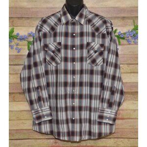 Plains Western Wear Big Man Brown Plaid Pearl Snap Long Sleeve Shirt Size 2X